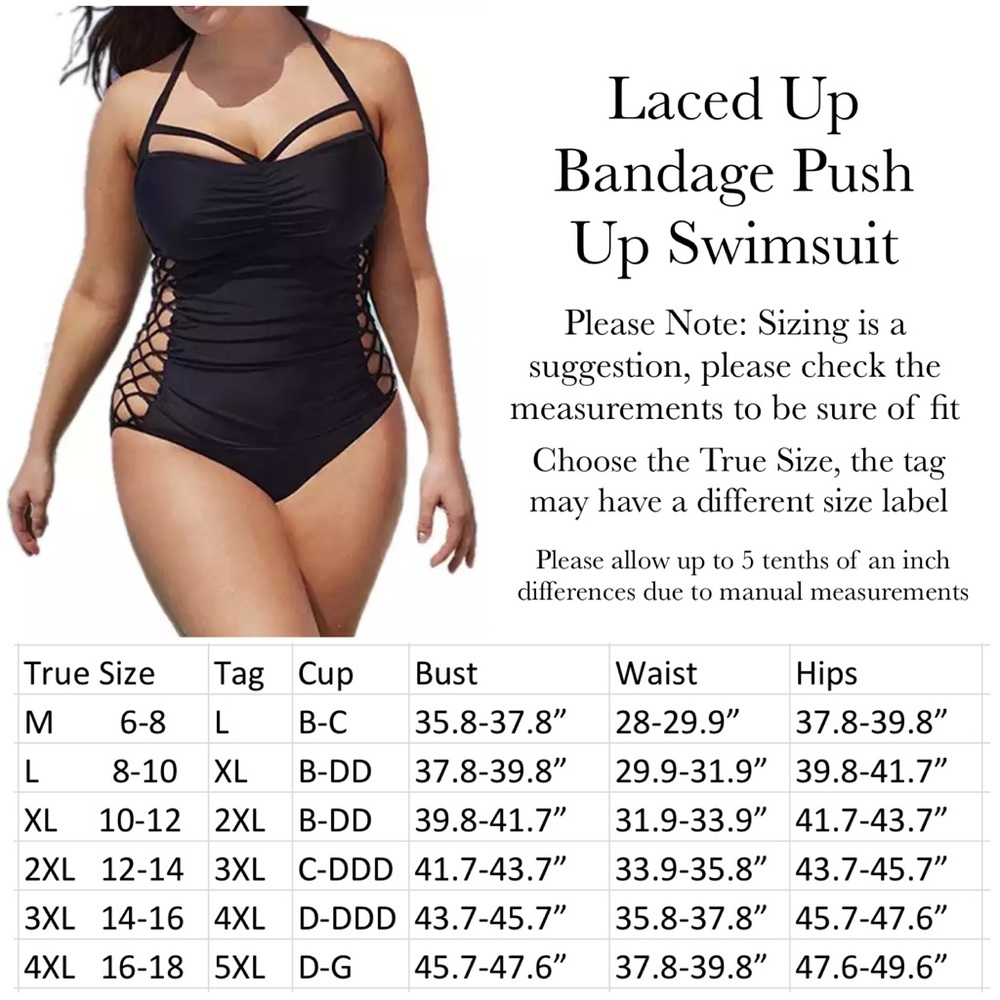 Sexy Plus Size Laced Up Bandage Push Up Swimsuit - Picture 16 of 16